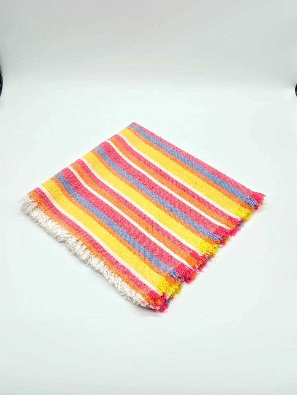 Set of 6 Striped Fringed Square Cotton Table Napkins